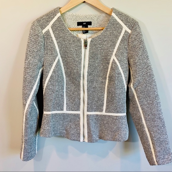 H&M Knit & Vegan Leather Zipper Moto Jacket Size 8 - Picture 2 of 8